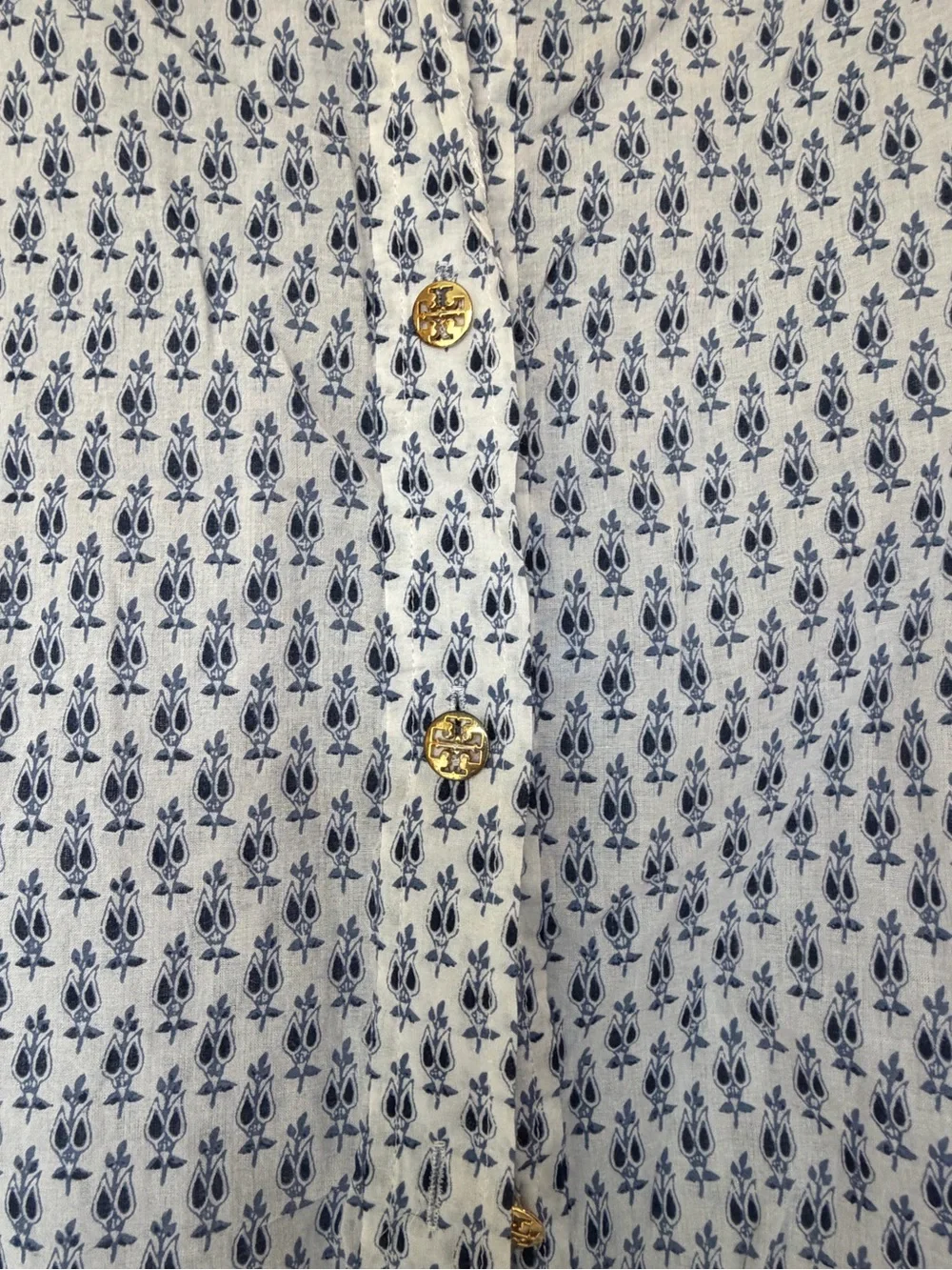Tory Burch Cotton White Tunic with Navy Print, Sports Blouse
